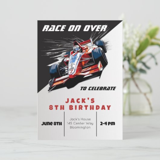 編集可能レースカー誕生日招待状 招待状 (スタンド正面)