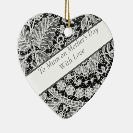 編集可能レース母の日ハート セラミックオーナメント (右)