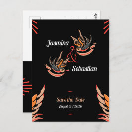 編集可能ロカビリースワローズ結婚式日付の保存 ポストカード