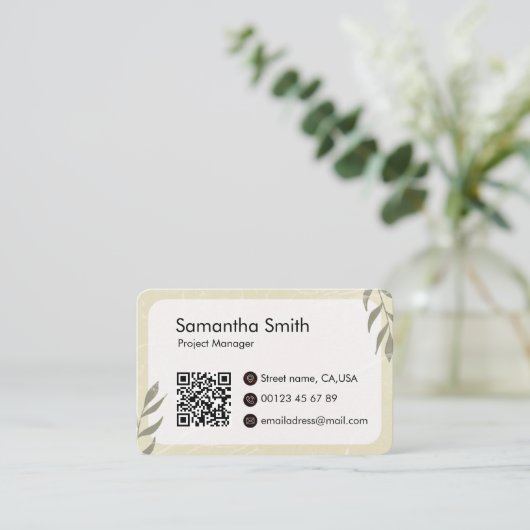 編集可能ロゴおよびQRコードエレガントデザイン 名刺 (スタンド正面)