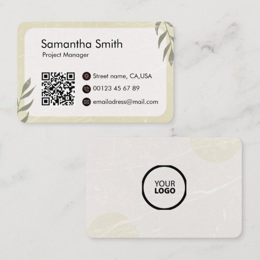 編集可能ロゴおよびQRコードエレガントデザイン 名刺 (正面/裏面)