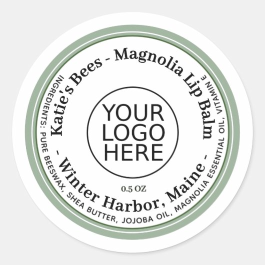 編集可能ロゴと濃い文字付きリップバルブラベル ラウンドシール (正面)