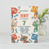 編集可能ロボット子供の誕生日招待状 招待状 (スタンド正面)