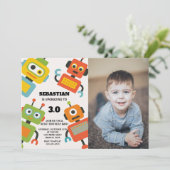 編集可能ロボット誕生日パーティーの招待 招待状 (スタンド正面)