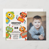 編集可能ロボット誕生日パーティーの招待 招待状 (正面/裏面)