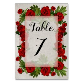 編集可能ロマンチックな赤いバラのフレーム テーブルナンバー