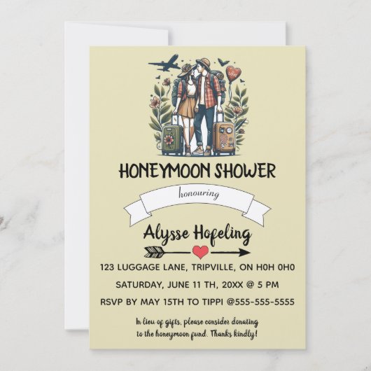 編集可能ロマンチックハネムーンシャワー招待状 招待状 (正面)