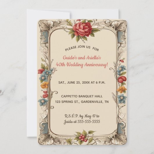 編集可能ロマンチックバラフラワーガーデン 招待状 (正面)