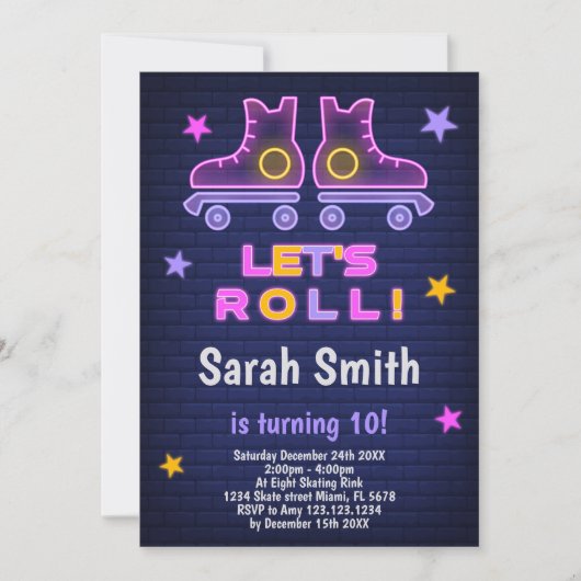 編集可能ローラーディスコパーティー招待状 招待状 (正面)