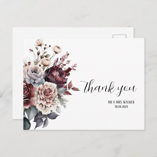 編集可能ワイルドフラワーサンキューカード、サンキューカード シーズンポストカード (正面/裏面)