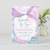 編集可能ワンダーザシーマーメイドパープルティール(緑がかった色)最初 招待状 (スタンド正面)