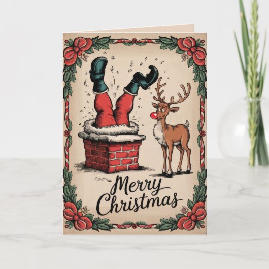 編集可能ヴィンテージおもしろいクリスマスカード シーズンカード (正面)