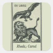 編集可能ヴィンテージイーグルおよびライオン蔵書票 スクエアシール (正面)