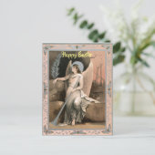 編集可能ヴィンテージイースターエンジェル羽を持つ ポストカード (スタンド正面)