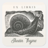 編集可能ヴィンテージカタツムリ蔵書票 スクエアシール (正面)