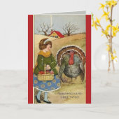 編集可能ヴィンテージガールリンクトルコサンクスギビング カード (黄色い花)