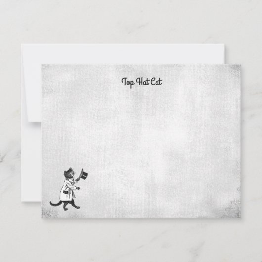 編集可能ヴィンテージクールトップハットキャットブラックとホワイト ノートカード (正面)