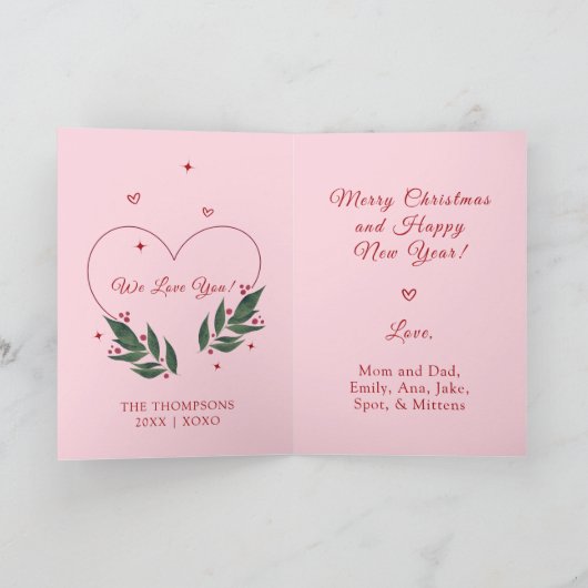 編集可能ヴィンテージピンククリスマスカード シーズンカード (内部)