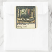 編集可能ヴィンテージフクロウおよび書籍蔵書票 スクエアシール (バッグ)