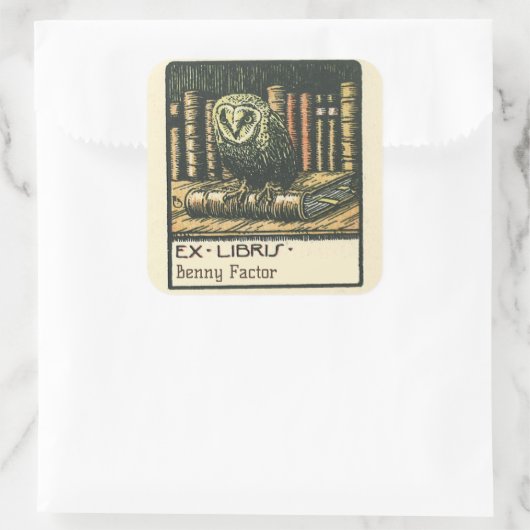 編集可能ヴィンテージフクロウおよび書籍蔵書票 スクエアシール (バッグ)