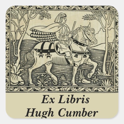 編集可能ヴィンテージマンとその馬蔵書票 スクエアシール (正面)