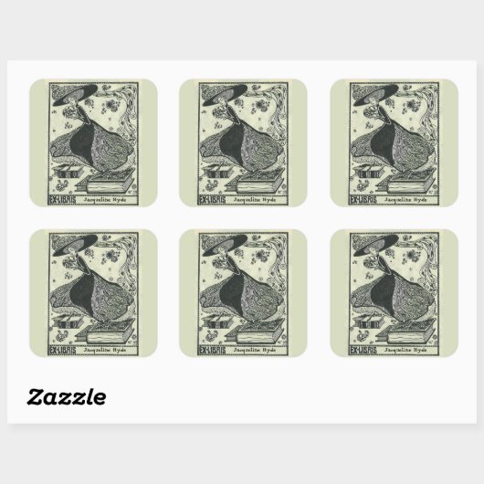 編集可能ヴィンテージ女性ステップオンブックス蔵書票 スクエアシール (シート)