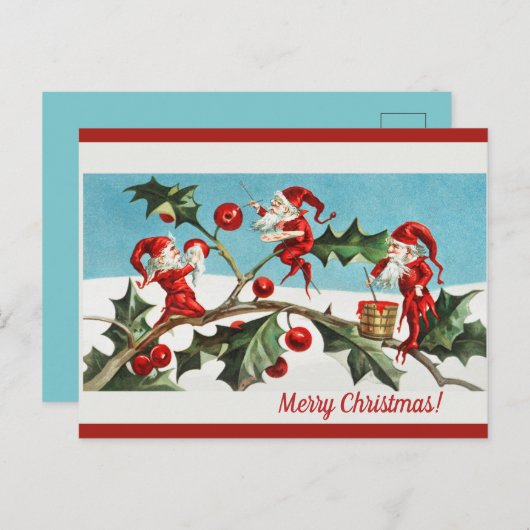 編集可能ヴィンテージ小妖精や小人絵画ズベリークリスマス ポストカード (正面/裏面)