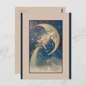 編集可能ヴィンテージ新月の新年の挨拶 ポストカード (正面/裏面)