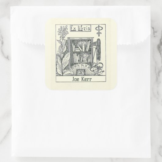 編集可能ヴィンテージ本棚プラントカメラ蔵書票 スクエアシール (バッグ)