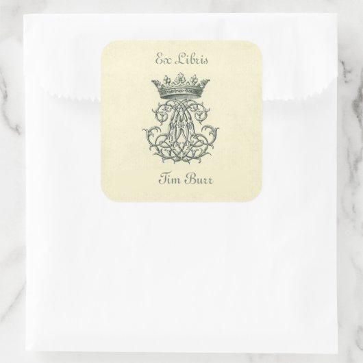 編集可能ヴィンテージ王室のクラウン蔵書票 スクエアシール (バッグ)
