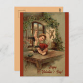 編集可能ヴィンテージ裁縫ハートバレンタインデー ポストカード (正面/裏面)