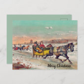 編集可能ヴィンテージ馬と乳母車クリスマス ポストカード (正面/裏面)