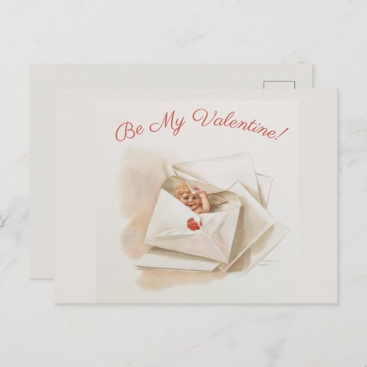 編集可能ヴィンテージCherubピーキングバレンタイン ポストカード (正面/裏面)