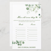 編集可能何歳だった?ブライダルシャワーゲーム (正面/裏面)