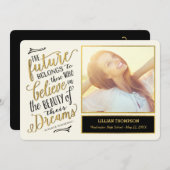 編集可能信じカラー卒業カード 招待状 (正面/裏面)