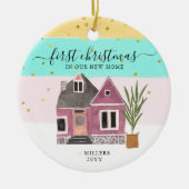 編集可能初めてのクリスマスインザウニューホームホリデイ セラミックオーナメント (正面)