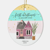 編集可能初めてのクリスマスインザウニューホームホリデイ セラミックオーナメント (左)
