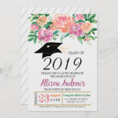 編集可能卒業の招待状-花柄 招待状 (正面/裏面)