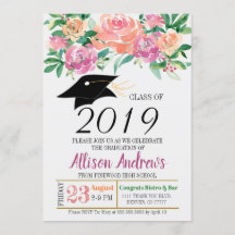 編集可能卒業の招待状-花柄