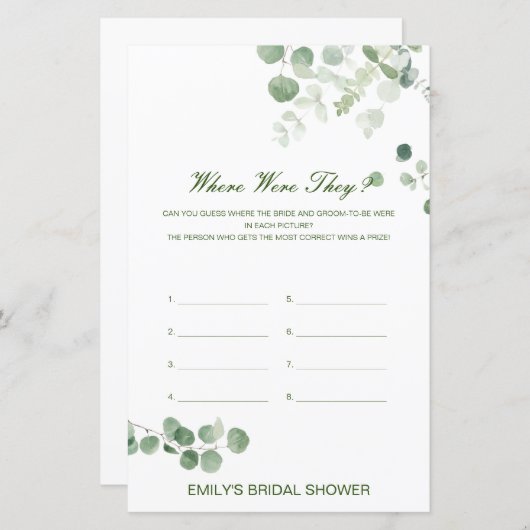 編集可能場所ブライダルシャワーゲーム (正面/裏面)