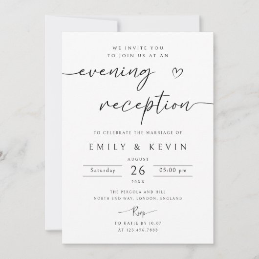 編集可能夕べ結婚式の受付パーティーの招待 招待状 (正面)