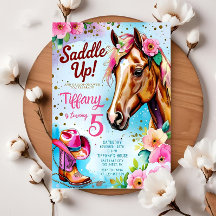 編集可能女性のカーボーイ誕生日招待状テンプレートガール