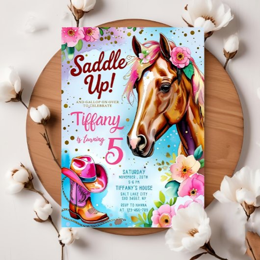 編集可能女性のカーボーイ誕生日招待状テンプレートガール 招待状