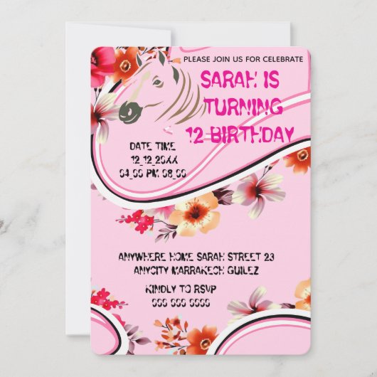 編集可能女性のカーボーイ誕生日招待状テンプレート, Gir 招待状 (正面)
