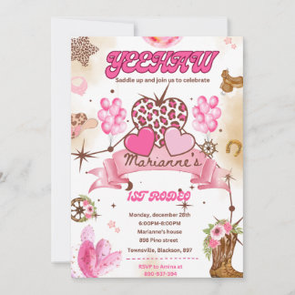 編集可能女性のカーボーイ誕生日招待状、ディスコロデオ 招待状