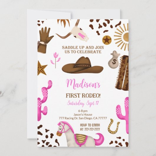 編集可能女性のカーボーイ誕生日招待状 招待状 (正面)