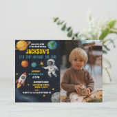 編集可能宇宙誕生日カード(写真あり) 招待状 (スタンド正面)