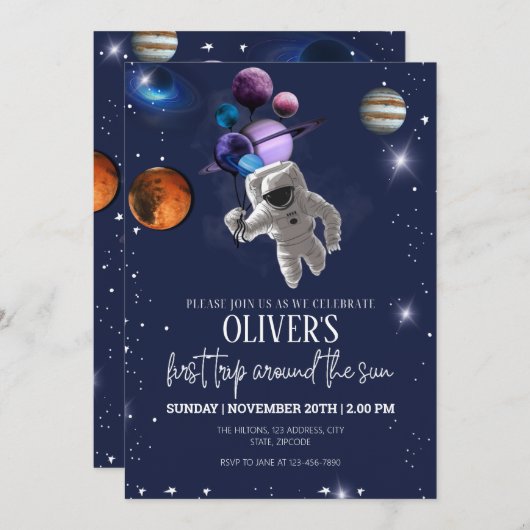 編集可能宇宙誕生日 招待状 (正面/裏面)