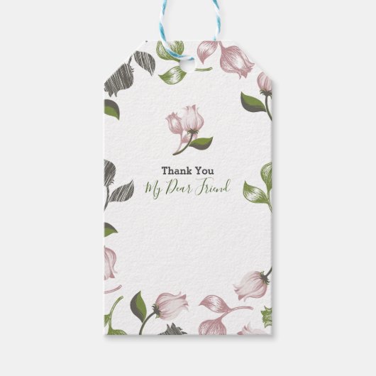 編集可能引用文とフローラアートホワイトverギフトラベル ギフトタグ (正面)