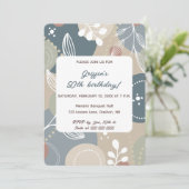 編集可能抽象芸術ブルーとベージュの離れ誕生日 招待状 (スタンド正面)